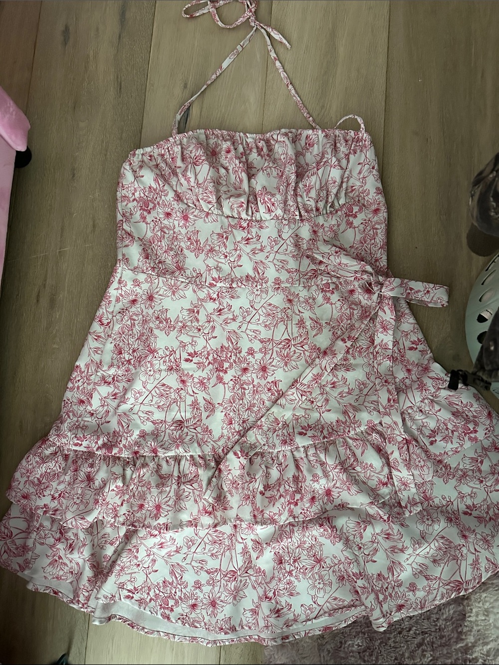 SHEIN Pink Floral Strapless Summer Dress